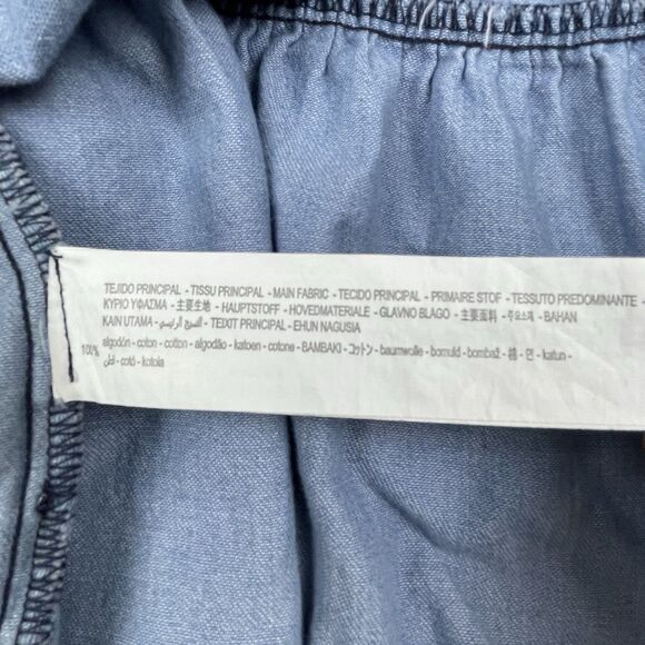 ZARA Chambray Mini Dress Tweed A-Line Smocked Neck Puff Sleeve School Girl-S - Picture 6 of 11